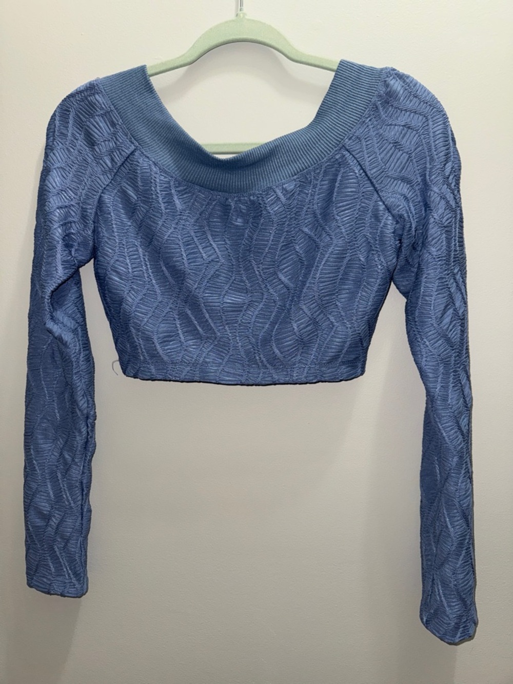 Free People Textured Cropped Long-Sleeve Top - Periwinkle Blue New Size Small
